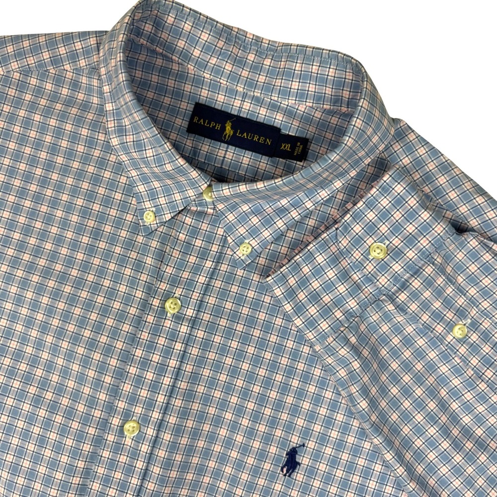 Ralph Lauren Button Down Shirt Blue Plaid Classic Pony Mens XXL Preppy Office